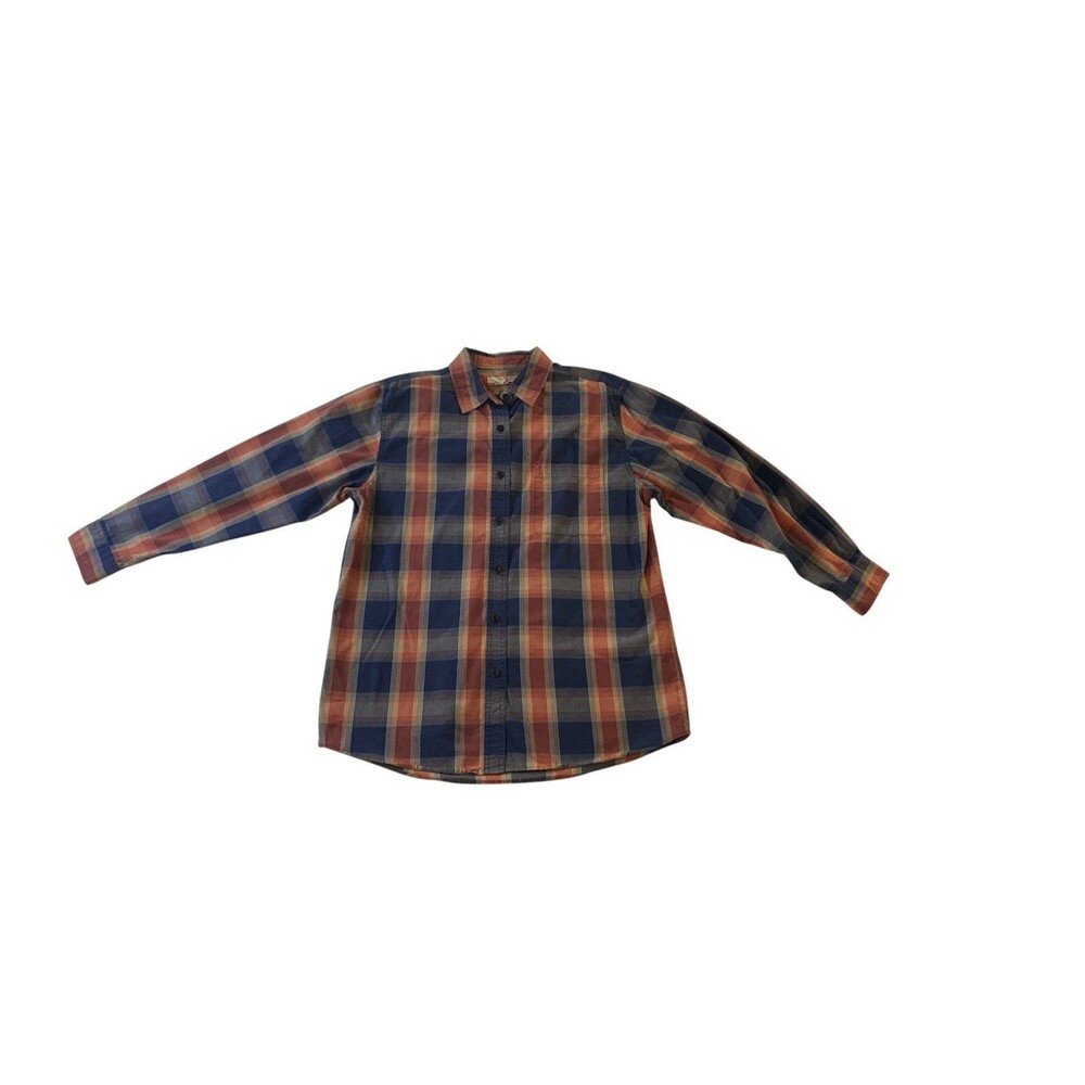 VTG 90s Y2K  Mountain Lake Women M Plaid Shirt Long Sleeve Button Cotton Orange